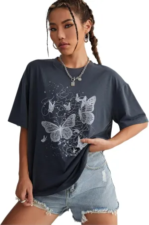 SISKIN Butterfly T Shirts for Women, Oversized Graphic Tees for Women, Plus Size Graphic Tees for Women