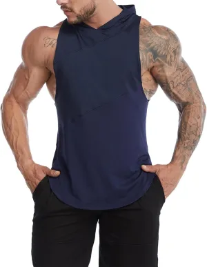 Sleeveless Hoodies for Men Quick Dry Tank Tops Summer Jogging Muscle Shirts Fitness Athletic Tees Workout Gym T-Shirt