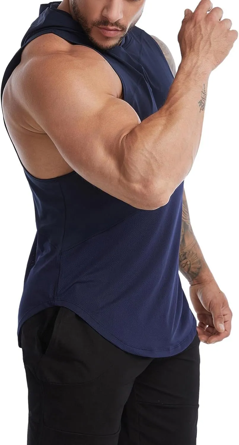 Sleeveless Hoodies for Men Quick Dry Tank Tops Summer Jogging Muscle Shirts Fitness Athletic Tees Workout Gym T-Shirt