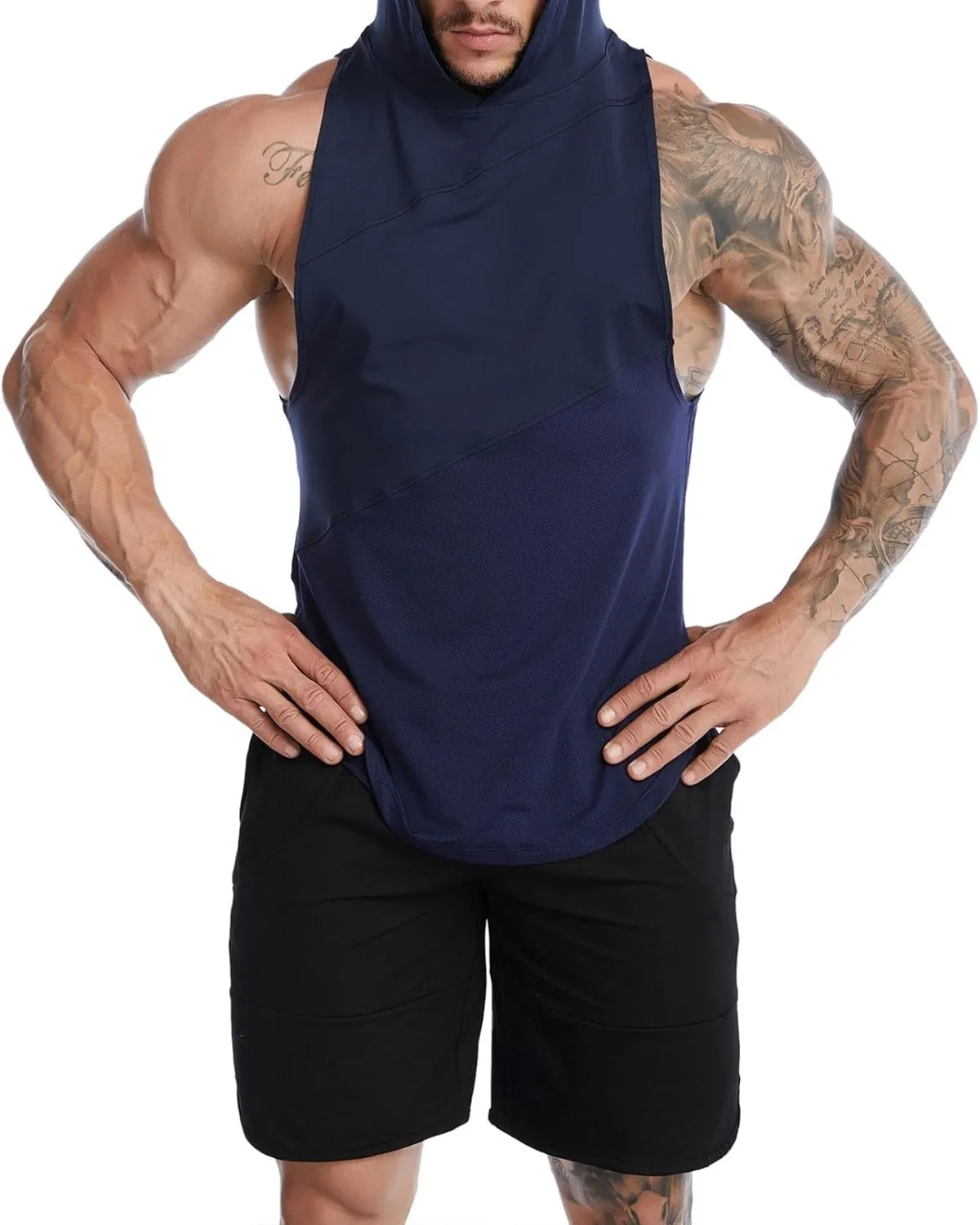 Sleeveless Hoodies for Men Quick Dry Tank Tops Summer Jogging Muscle Shirts Fitness Athletic Tees Workout Gym T-Shirt