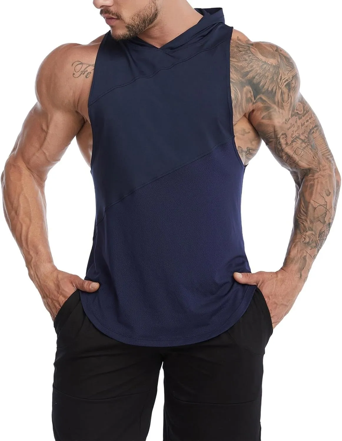Sleeveless Hoodies for Men Quick Dry Tank Tops Summer Jogging Muscle Shirts Fitness Athletic Tees Workout Gym T-Shirt