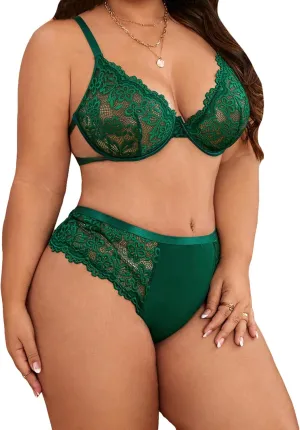 SOLY HUX Plus Size Lingerie Sets for Curvy Women Sexy Matching Bra and Panty Sets Lace Lingerie Honeymoon Outfits