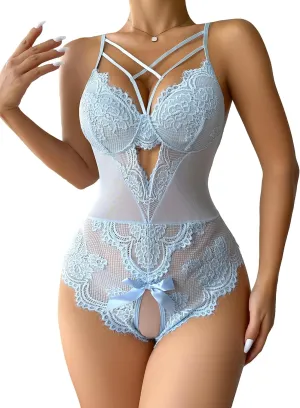 SOLY HUX Women's Floral Lace Cutout Lingerie Bodysuit One Piece Teddy Babydoll