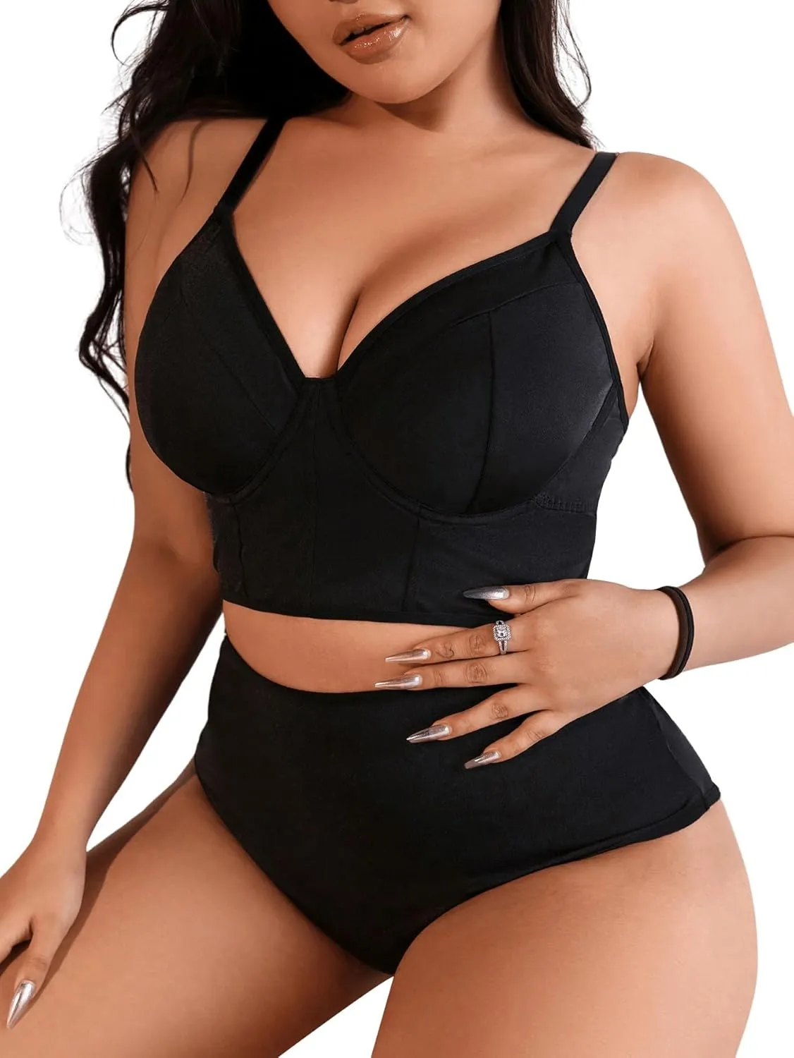 SOLY HUX Women's Plus Size Lingerie Set Underwire Bra and Panty Sets