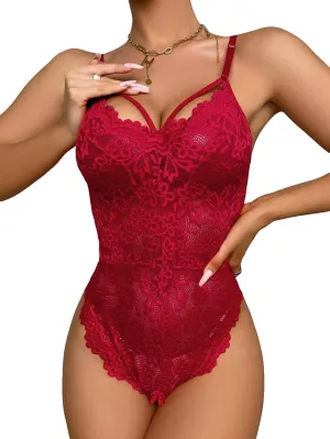 SOLY HUX Women's Tie Back Floral Lace Lingerie Teddy Bodysuit