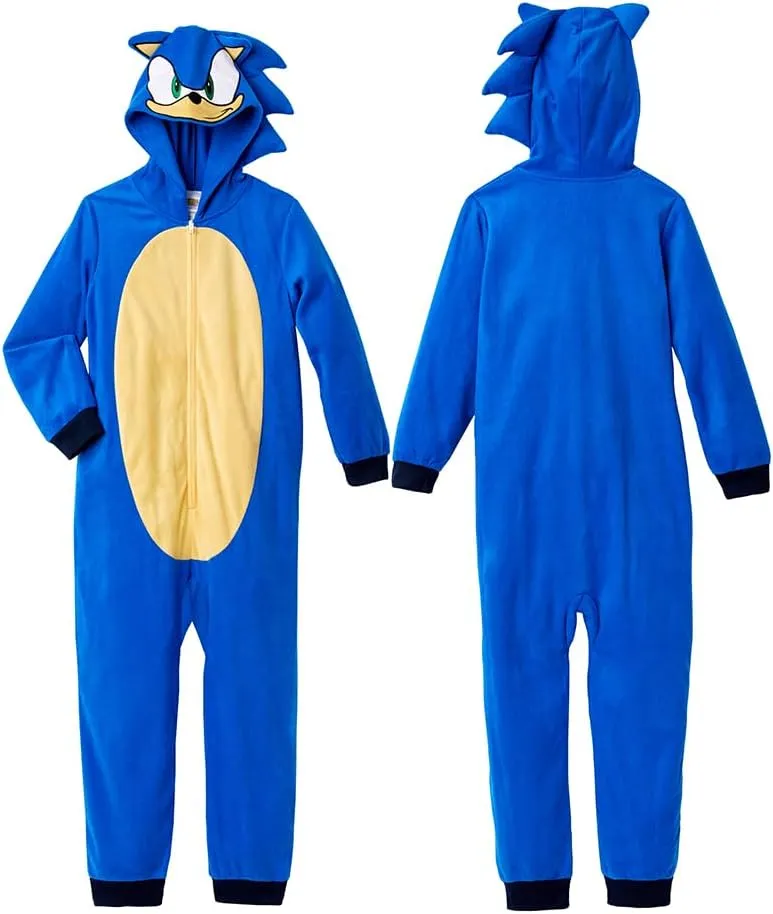 Sonic The Hedgehog Boys Pajama Onesie Hooded Zip Front Blanket Sleeper for Kids
