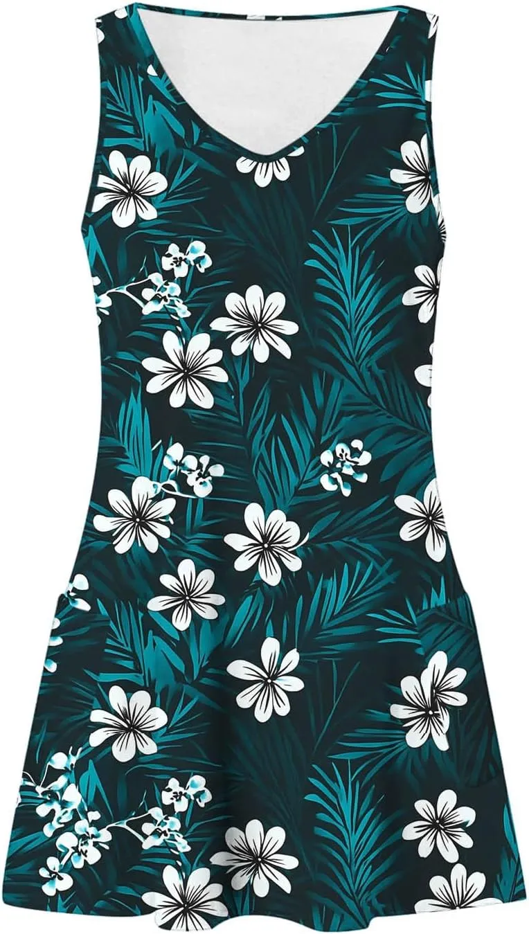 Summer Dresses for Women Casual V Neck Boho Tank Dress Sleeveless Mini Sundress Beach Vacation Dress with Pockets