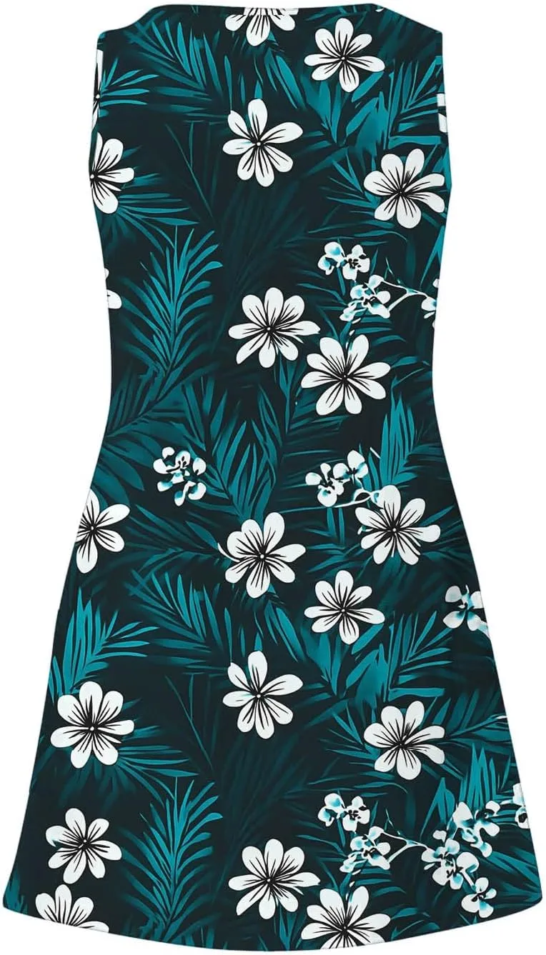 Summer Dresses for Women Casual V Neck Boho Tank Dress Sleeveless Mini Sundress Beach Vacation Dress with Pockets