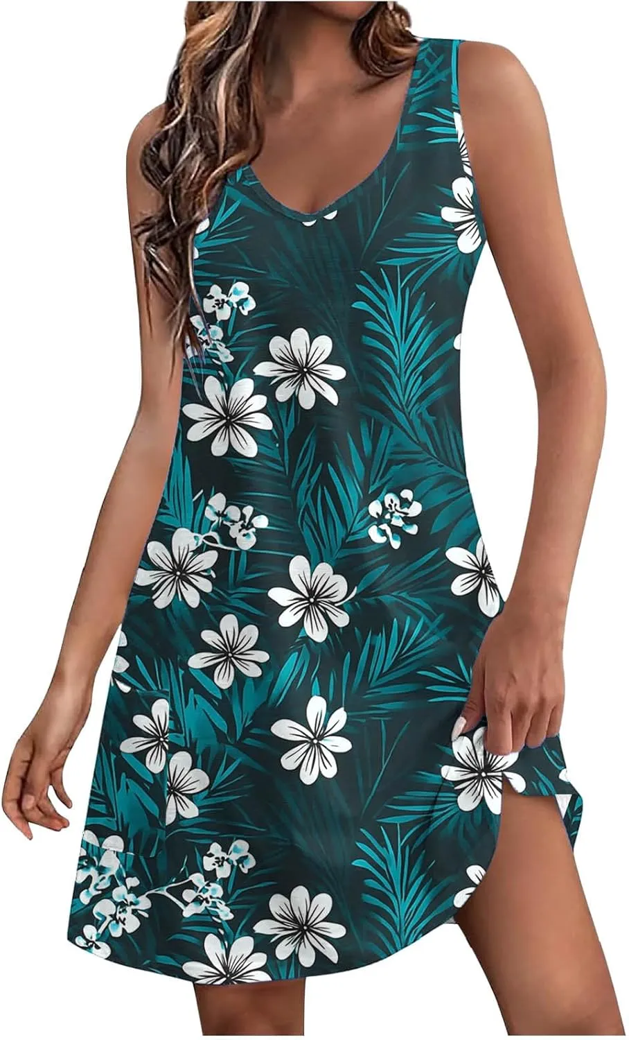 Summer Dresses for Women Casual V Neck Boho Tank Dress Sleeveless Mini Sundress Beach Vacation Dress with Pockets