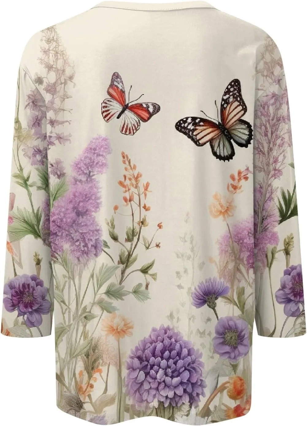 Summer Shirts for Women 3/4 Length Sleeve Crewneck Tops Trendy Loose Casual Printed Three Quarter Cute Blouse