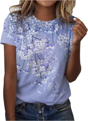 Summer Tops for Women 2025 Casual T-Shirts Shirts Graphic Tee Short Sleeve Top Floral Print Loose Top
