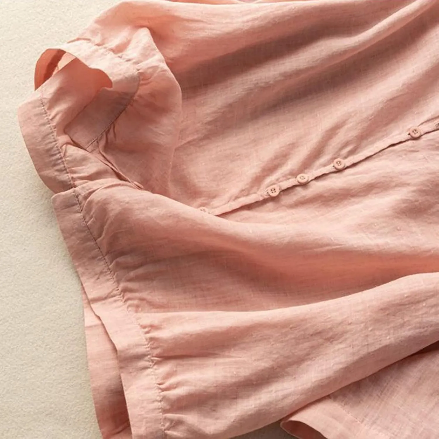 Summer Women Crop Sleeve Cotton Linen Tops 2024 Trendy Baggy T Shirt V-Neck Button-Down Shirts Casual Breathable Blouse