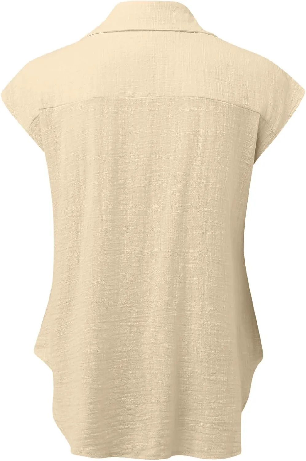 Summer Womens Button Down Cotton Linen Shirts V Neck Cap Sleeve Tank Blouses Loose Collared Shirt Casual Work Tops