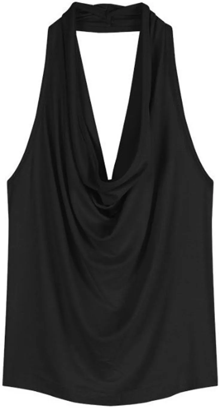 Summer Womens Sexy Cowl & Halter Neck Tops Sleeveless Pleated Open Back Crop Tops for Beach/Resort/Club Outfits​