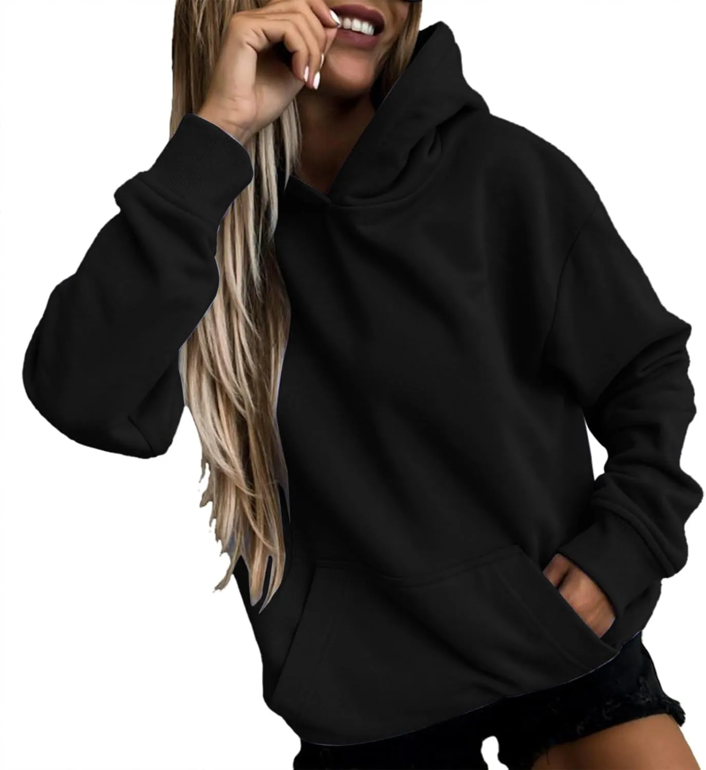 Sweatshirt for Women Trendy Oversized Long Sleeve Solid Color Hoodies Drawstring Drop Shoulder Plus Size Casual Hoodie