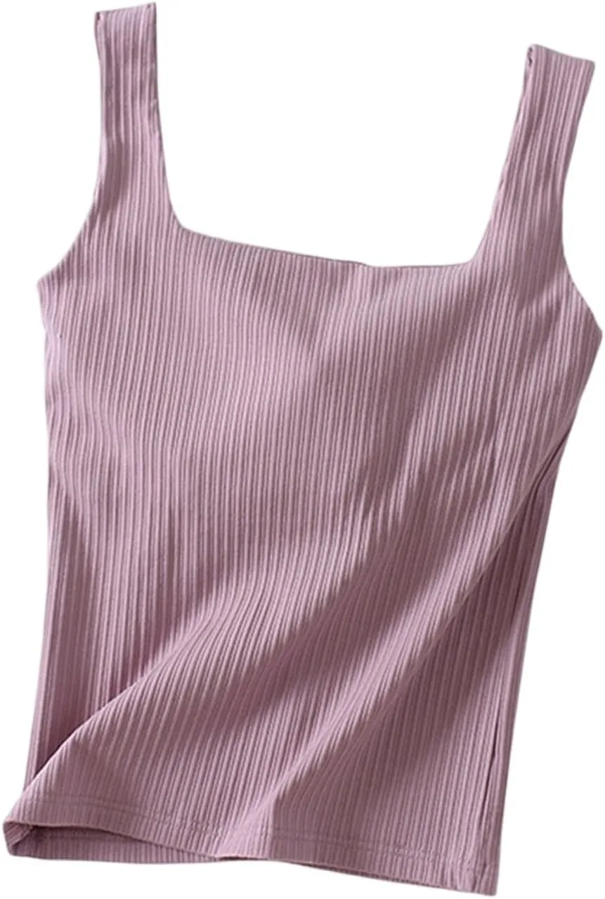 Tank Top for Women Summer Square Neck Tank Tops Workout Solid Color Camisole Sleeveless Clothes 2025