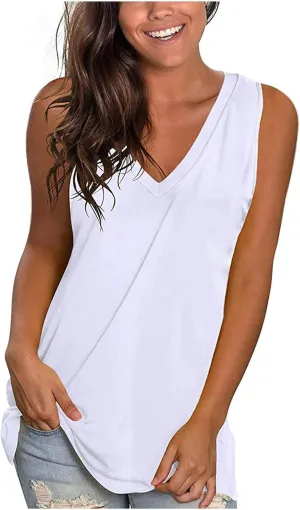 Tank Top for Women Summer V Neck T Shirts Loose Fit Sleeveless Cute Tanks Tees 4Th of July Outfits USA Comfy Clothes