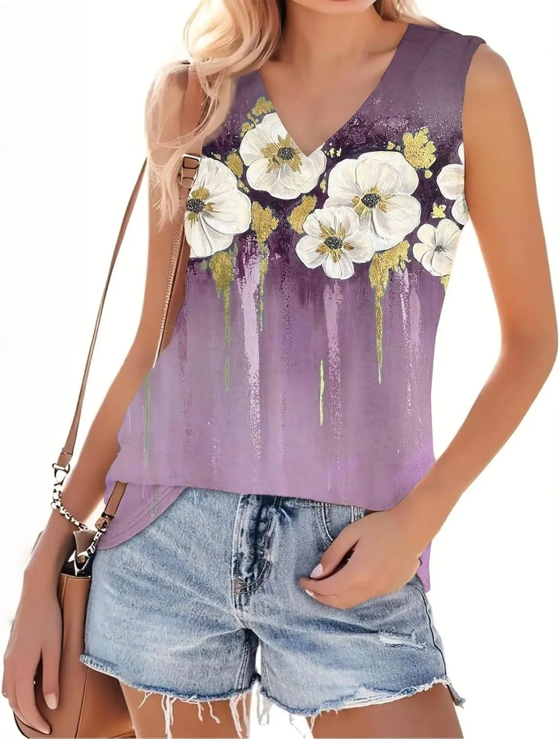 Tank Tops for Women 2025 Sleeveless V Neck Summer Causal Loose Fit Tops Trendy Tanks Cute Printed Tunic Blouses