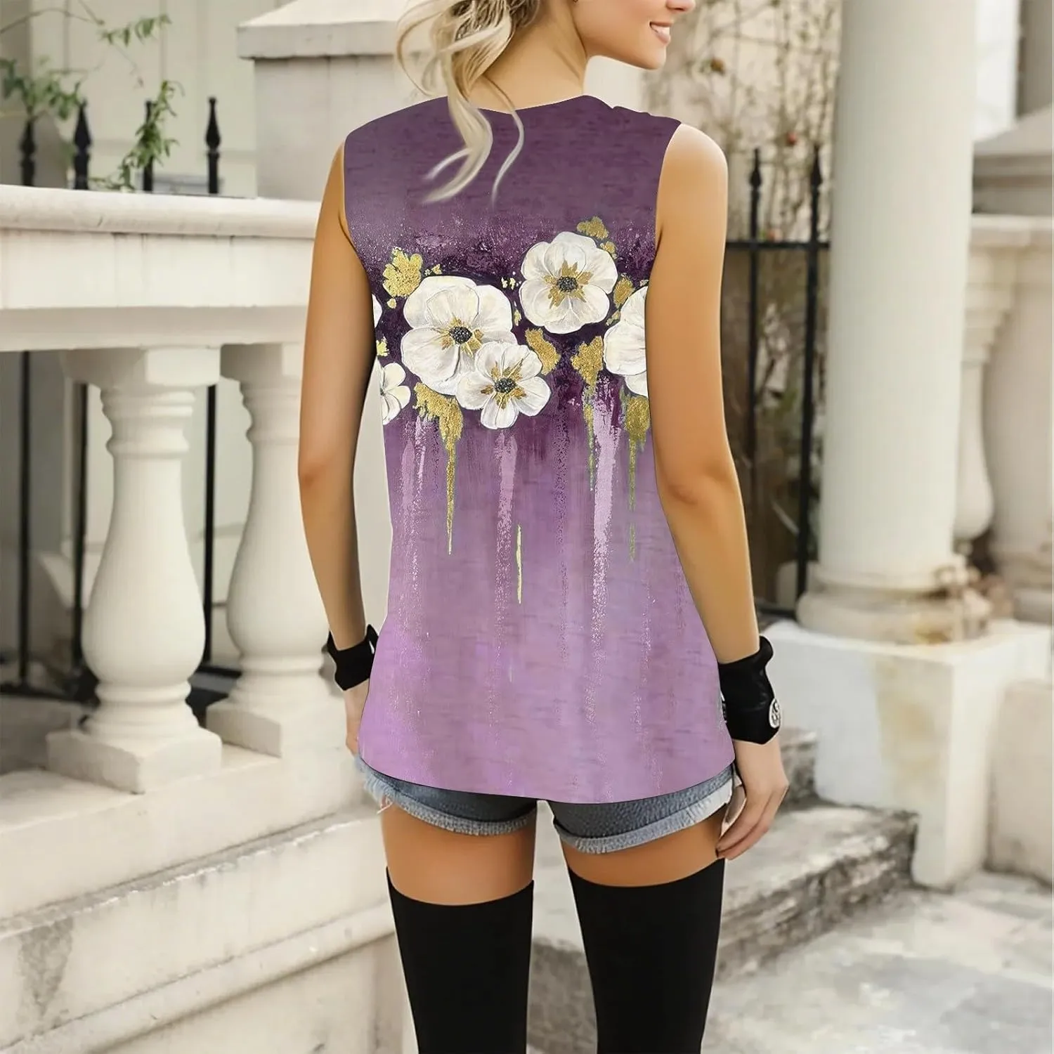 Tank Tops for Women 2025 Sleeveless V Neck Summer Causal Loose Fit Tops Trendy Tanks Cute Printed Tunic Blouses