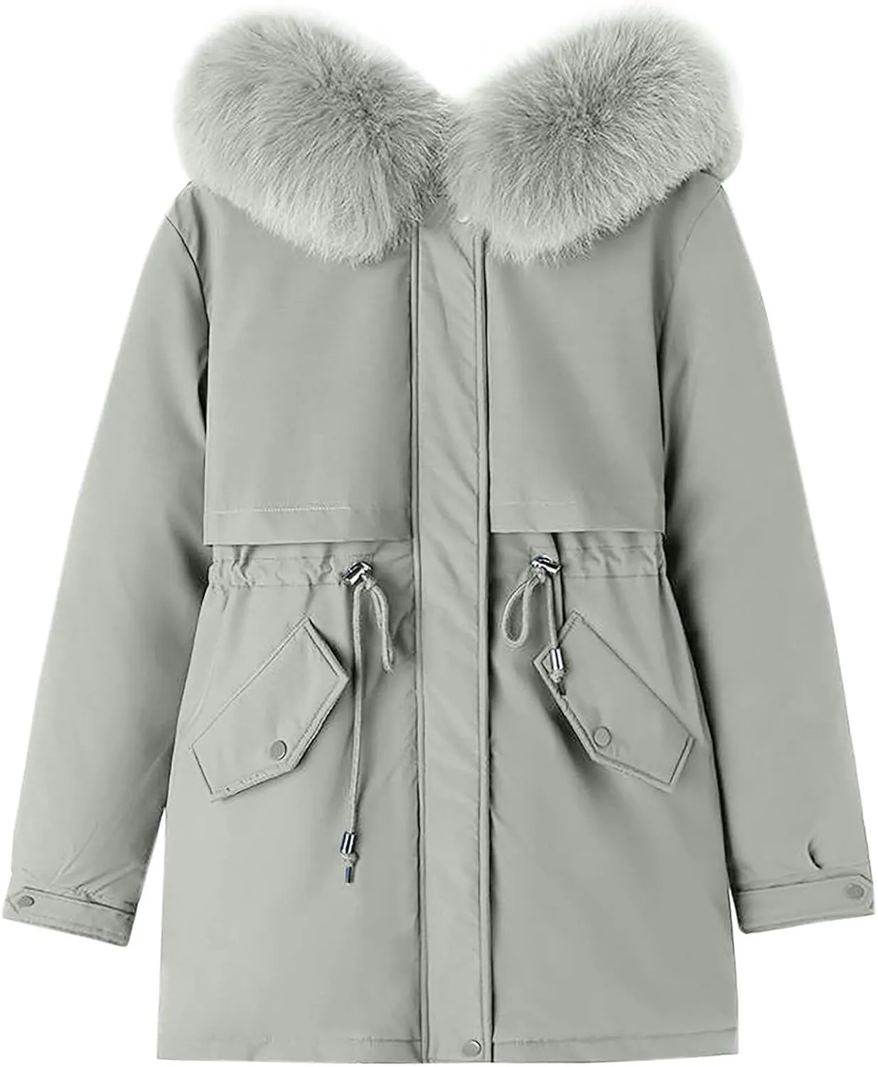 Teen Girls Winter Coats Womens Faux Fur Hoodie Mid-Length Puffer Jackets Plush Thicken Dressy Zip Down Coat with Hood