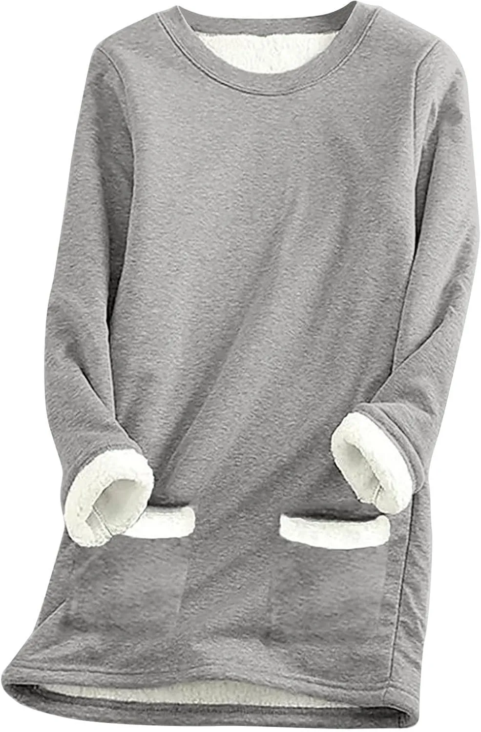 Thermal Underwear for Women Warm Sherpa Lined Fleece Crewneck Sweatshirt Fuzzy Long Sleeve Pullover Loungewear Tops