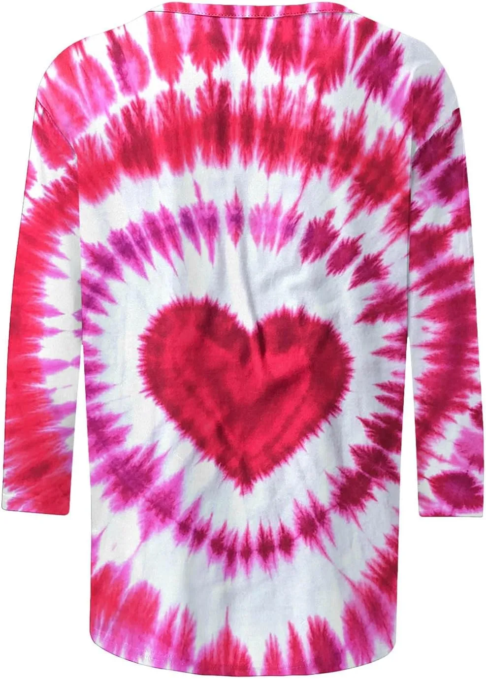 Tie Dyed Hippie Heart Shirts Womens Tops Tshirts Three Quarter 3/4 Sleeve Cute Tees Hip Hop Streetwear Apparel Clothes