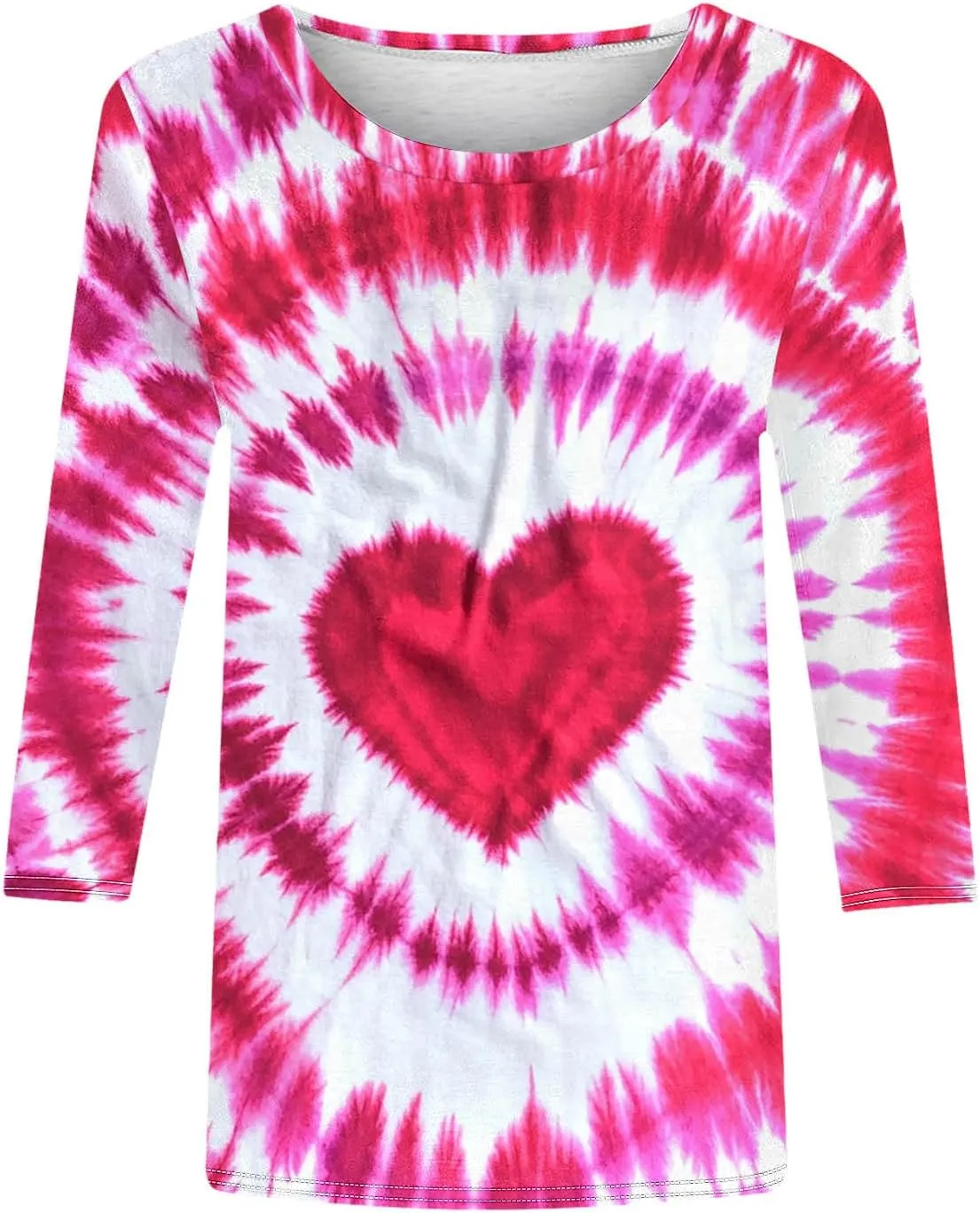 Tie Dyed Hippie Heart Shirts Womens Tops Tshirts Three Quarter 3/4 Sleeve Cute Tees Hip Hop Streetwear Apparel Clothes