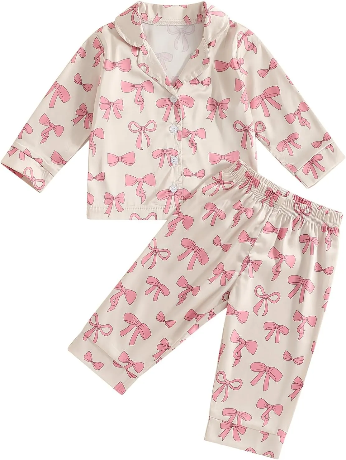 Toddler Girl Pjs Christmas Pajamas For Toddler Girls Little Kids Long Sleeve Sleepwear Button Down Satin Pajama Set