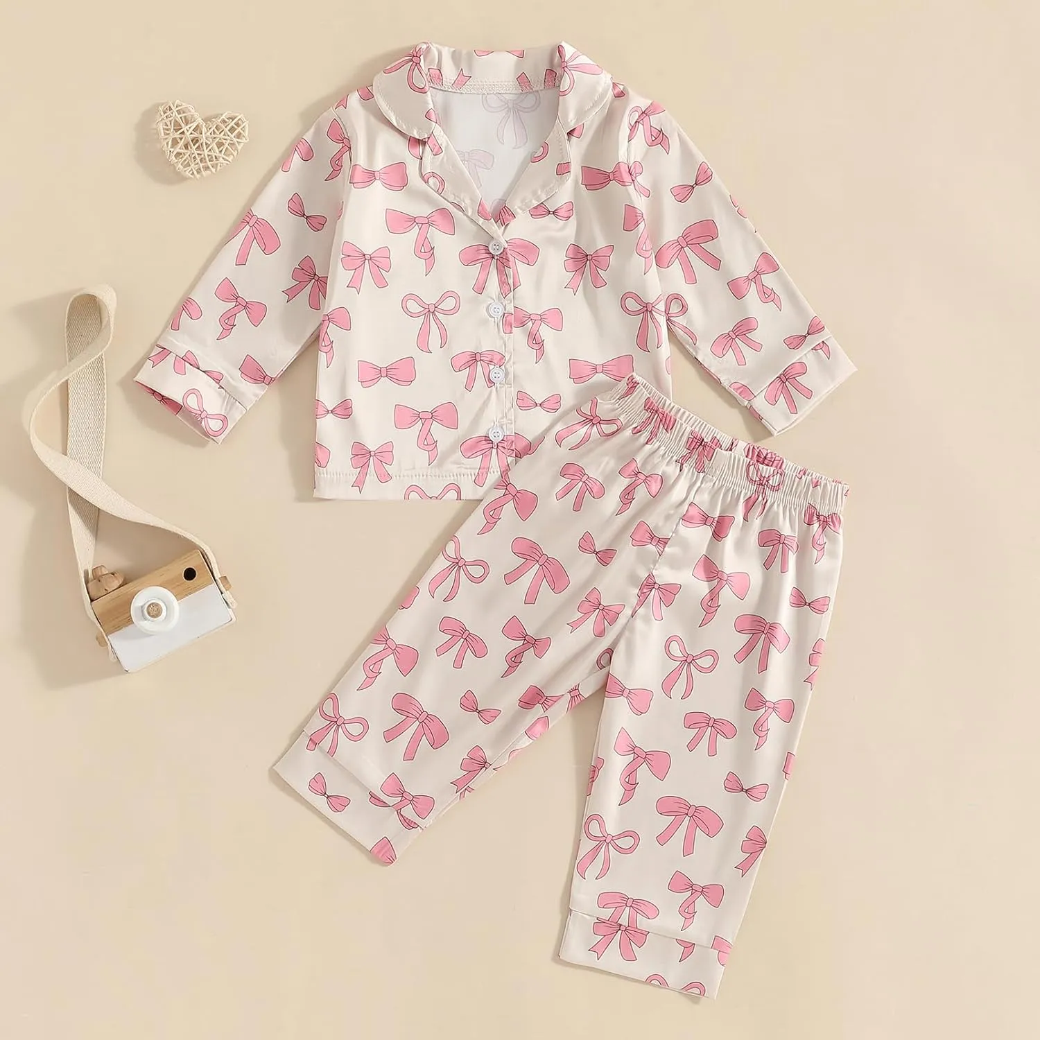 Toddler Girl Pjs Christmas Pajamas For Toddler Girls Little Kids Long Sleeve Sleepwear Button Down Satin Pajama Set