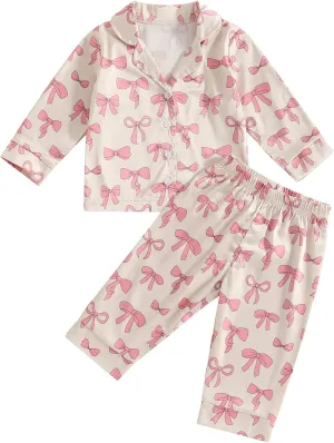Toddler Girl Pjs Christmas Pajamas For Toddler Girls Little Kids Long Sleeve Sleepwear Button Down Satin Pajama Set