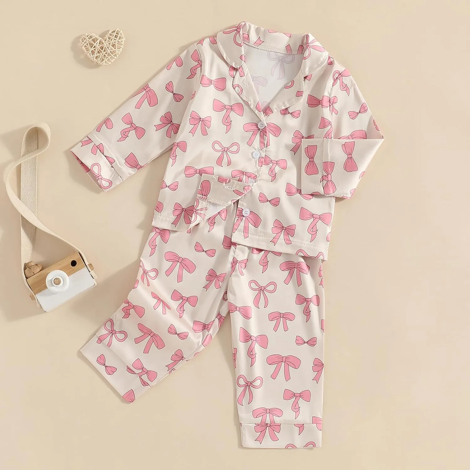 Toddler Girl Pjs Christmas Pajamas For Toddler Girls Little Kids Long Sleeve Sleepwear Button Down Satin Pajama Set