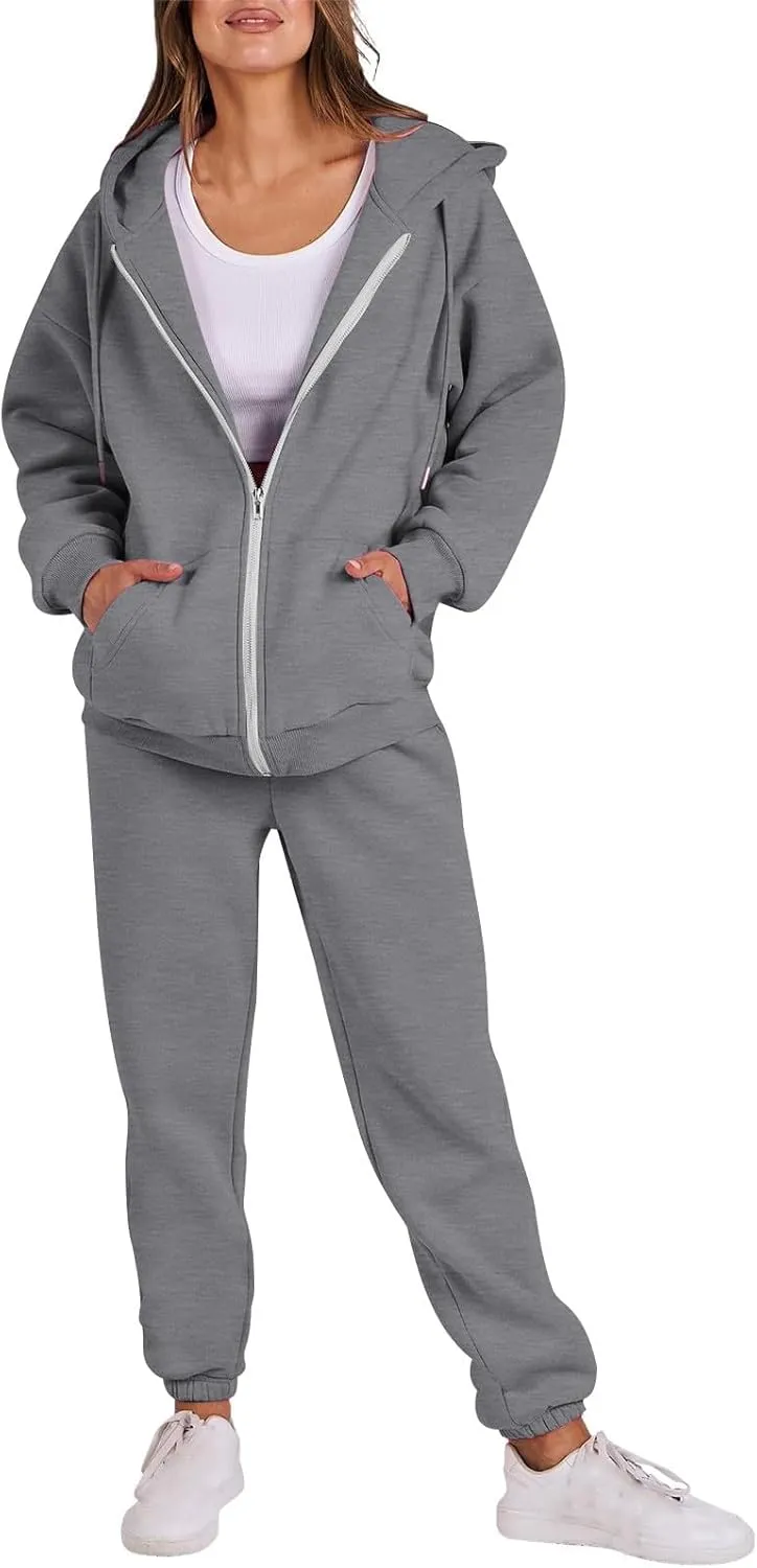 Track Suits for Women Set 2 Piece Sweatsuit Fleece Lined Lounge Set Zip Up Sweatshirt and Sweatpants Casual Outfit