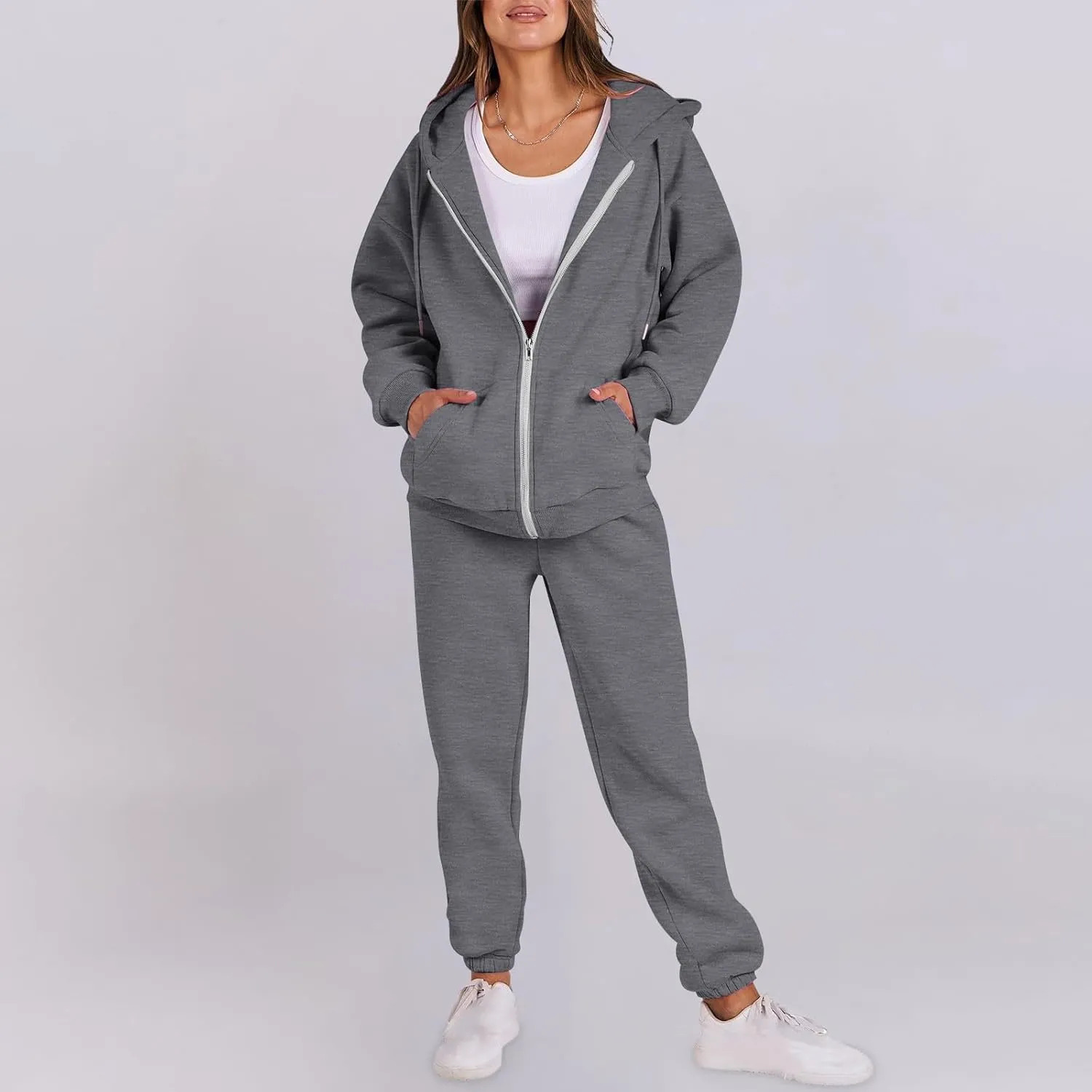 Track Suits for Women Set 2 Piece Sweatsuit Fleece Lined Lounge Set Zip Up Sweatshirt and Sweatpants Casual Outfit