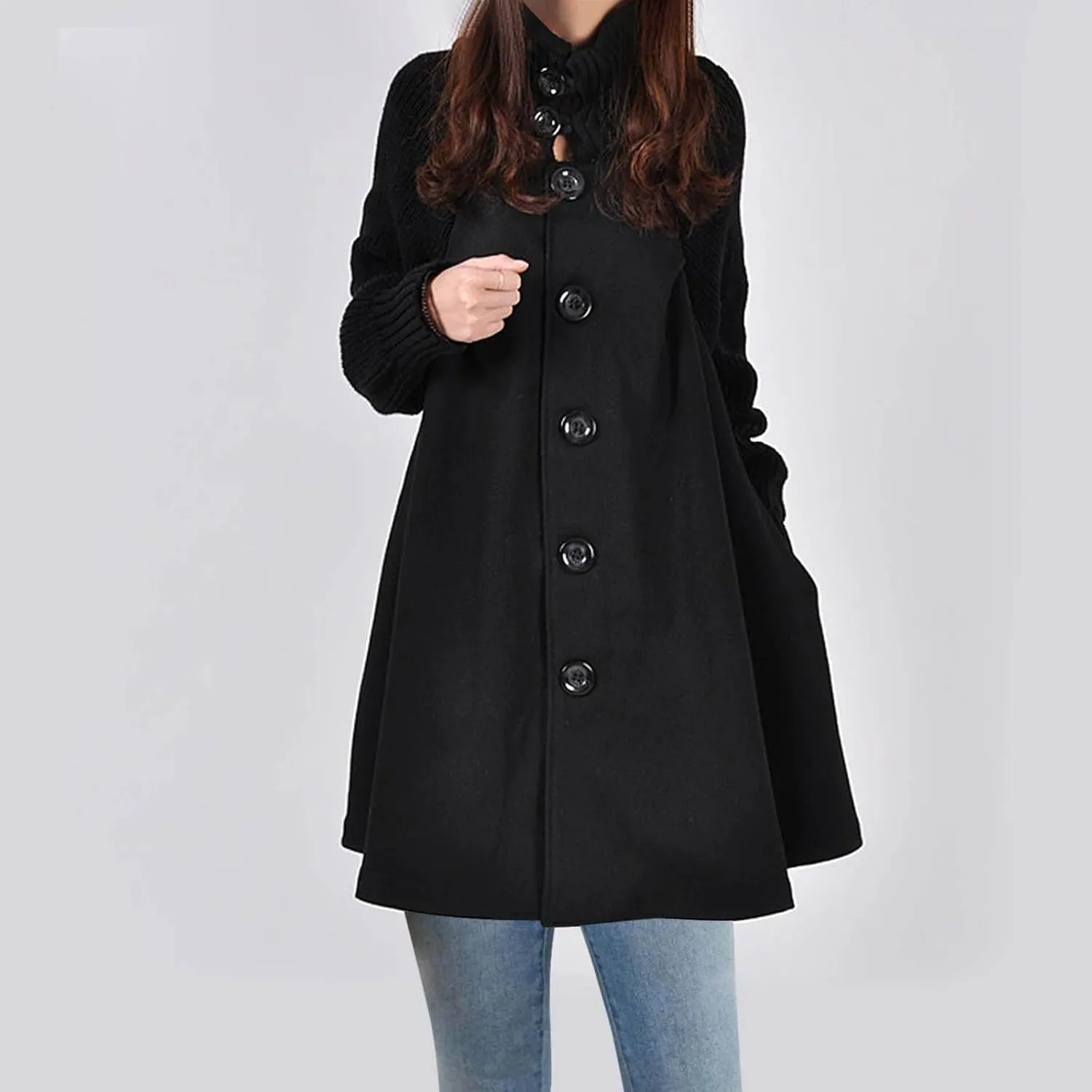Trench Coat for Women Winter Long Wool Blend Pea Coat Casual Notched Lapel Collar Oversized Dress Coats Jacket