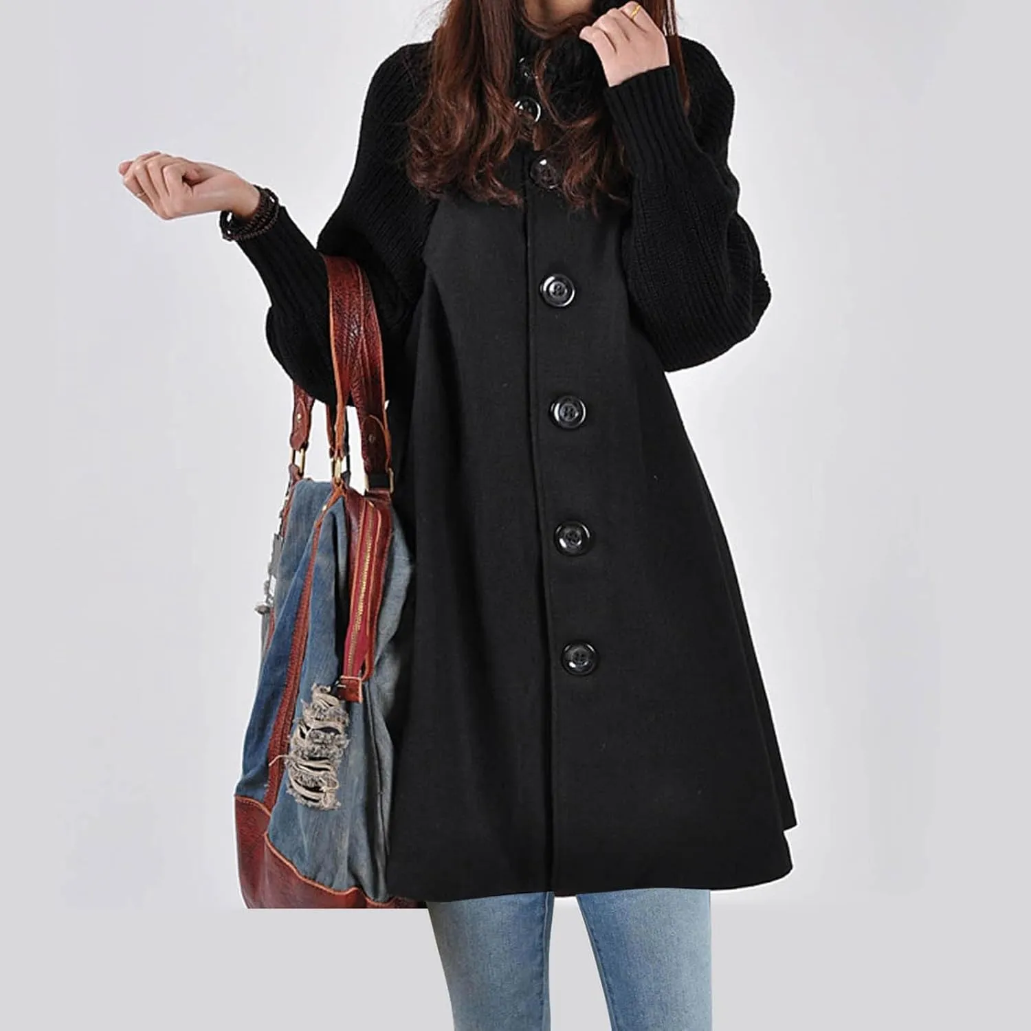 Trench Coat for Women Winter Long Wool Blend Pea Coat Casual Notched Lapel Collar Oversized Dress Coats Jacket