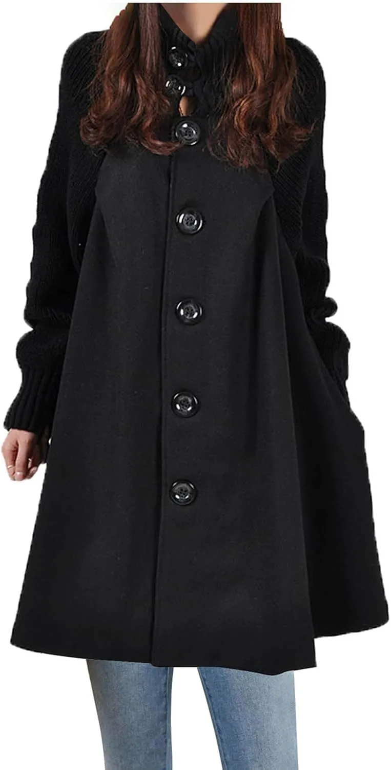 Trench Coat for Women Winter Long Wool Blend Pea Coat Casual Notched Lapel Collar Oversized Dress Coats Jacket