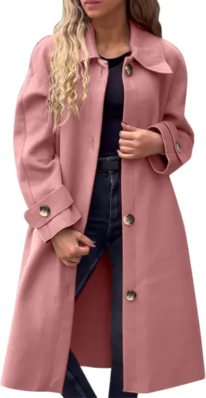 Trench Coats for Women Long Jacket Loose Fitting Warm Winter Outwear Fashion Lapel Jacket Coats Long Coats for Women