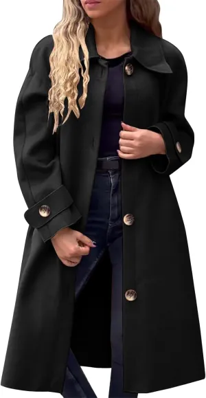 Trench Coats for Women Long Jacket Loose Fitting Warm Winter Outwear Fashion Lapel Jacket Coats Long Coats for Women