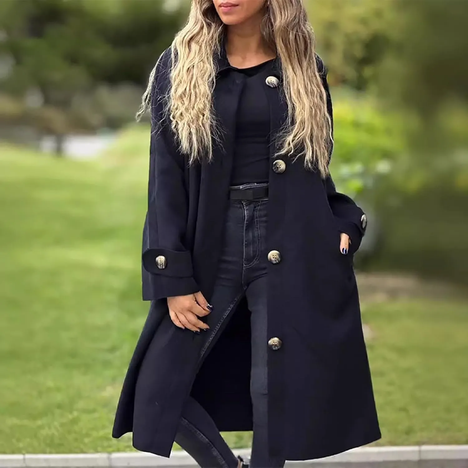 Trench Coats for Women Long Jacket Loose Fitting Warm Winter Outwear Fashion Lapel Jacket Coats Long Coats for Women