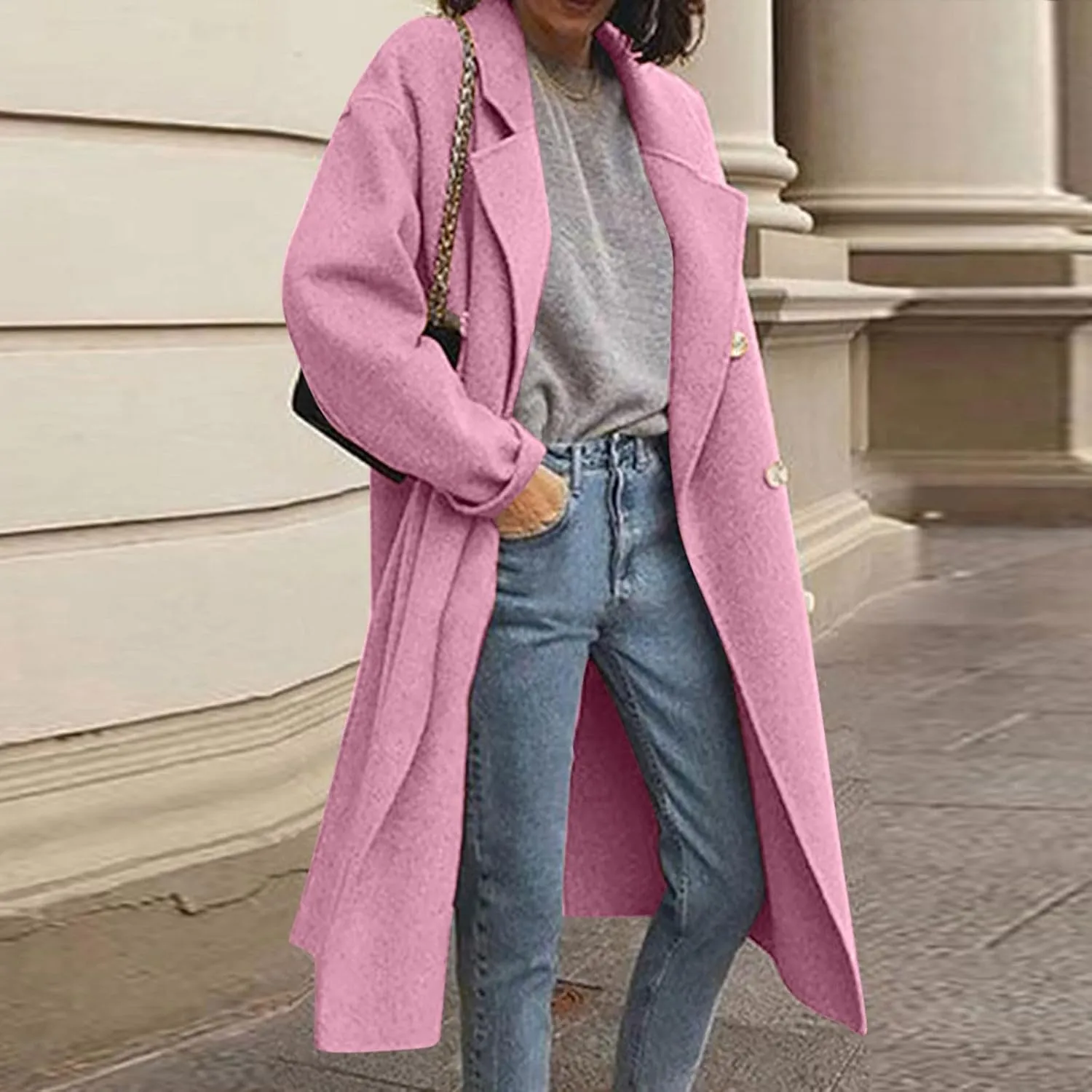 Trench Coats for Women Winter Wool Blend Camel Mid-Long Coat Double-Breasted Notch Lapel Collared Jackets Outwear