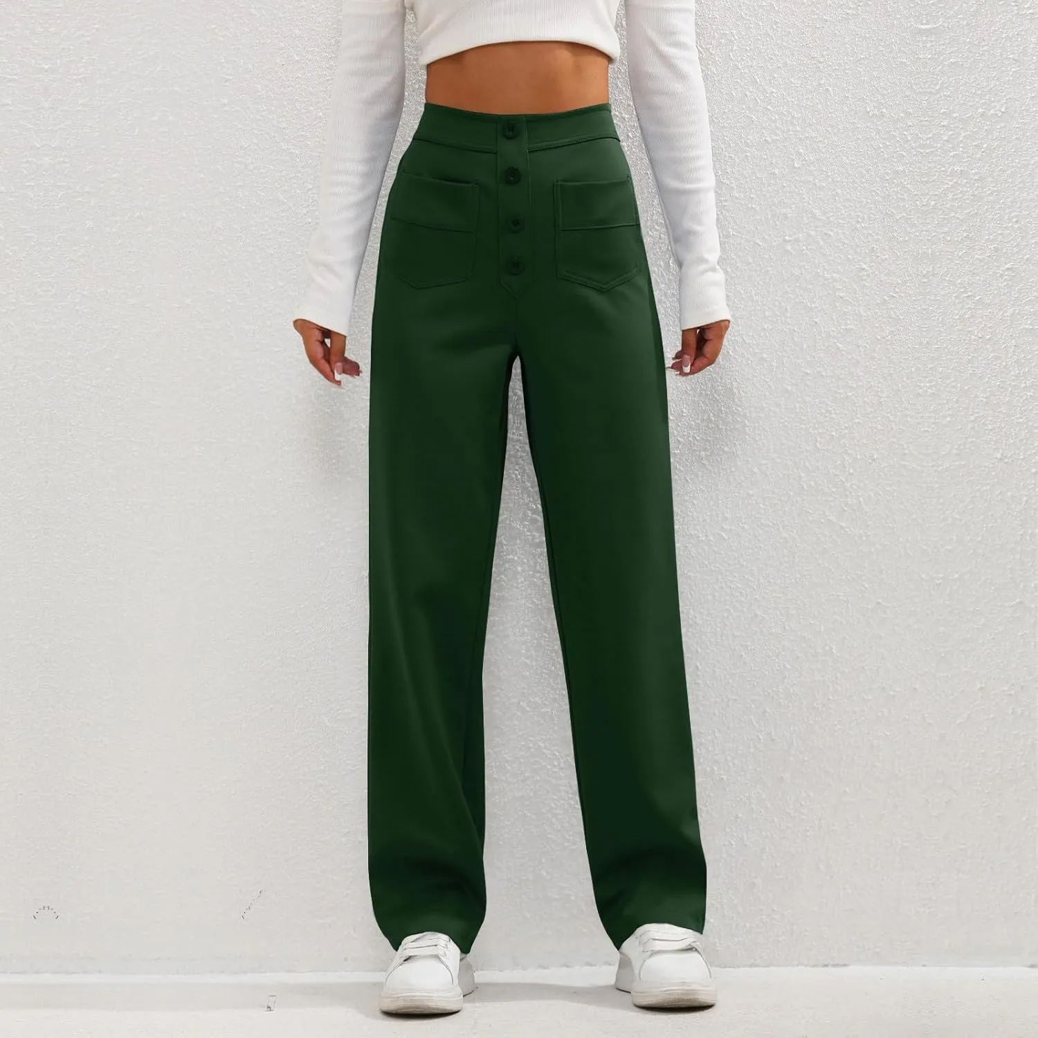 Trousers Pants for Women Women's Casual Straight Leg Pants High Waisted Button Down Stretchy Business Work Trousers
