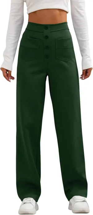 Trousers Pants for Women Women's Casual Straight Leg Pants High Waisted Button Down Stretchy Business Work Trousers