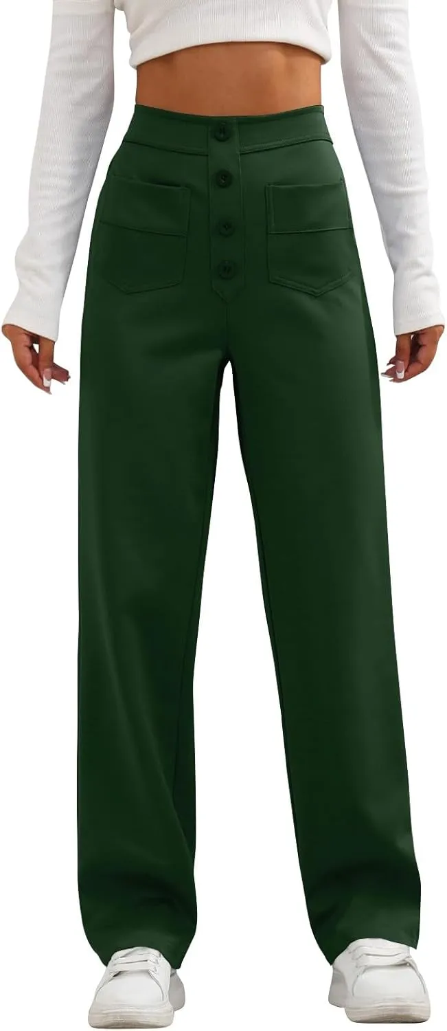 Trousers Pants for Women Women's Casual Straight Leg Pants High Waisted Button Down Stretchy Business Work Trousers