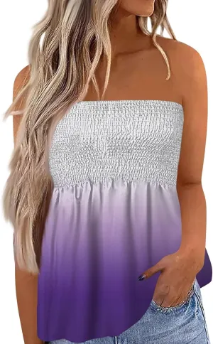 Tube Tops for Women Sleeveless Smocked Ruffled Tanks Strapless Floral Print Tube Tops Lightweight Sexy Bandeau