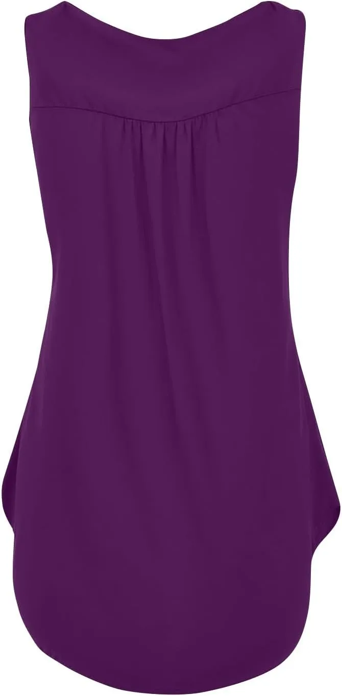 Tunic Tank Tops for Women Summer Sleeveless Button V Neck Blouse Loose Pleated Tanks Blouses Dressy Casual