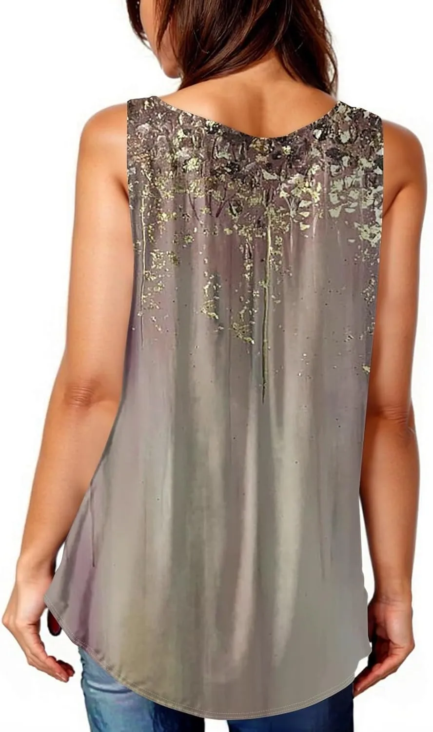 Tunic Tank Tops for Women Summer Sleeveless Button V Neck Blouse Loose Pleated Tanks Blouses Dressy Casual