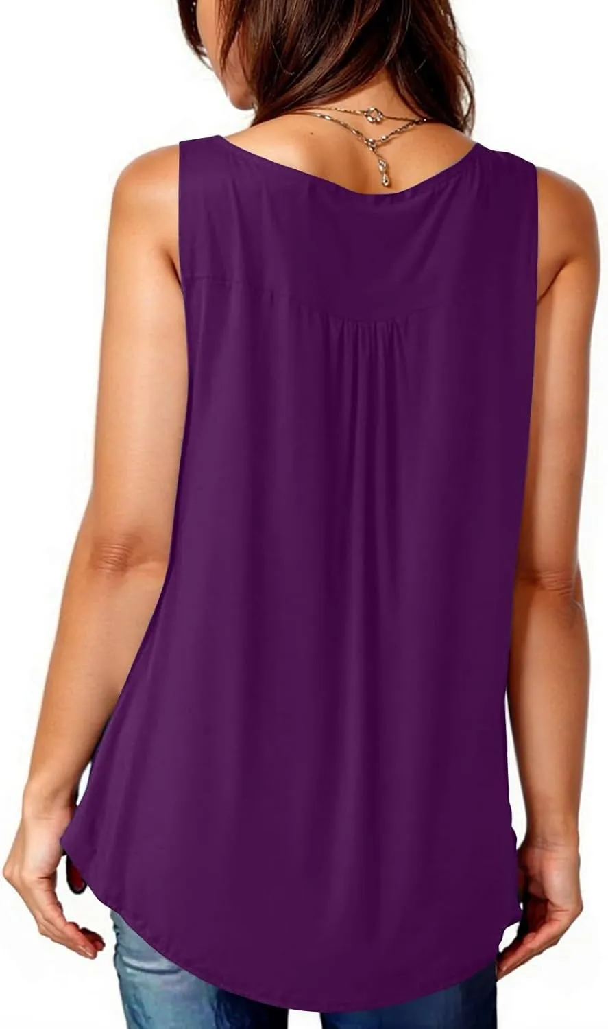 Tunic Tank Tops for Women Summer Sleeveless Button V Neck Blouse Loose Pleated Tanks Blouses Dressy Casual