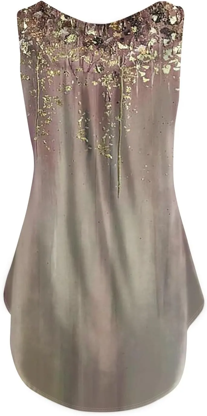 Tunic Tank Tops for Women Summer Sleeveless Button V Neck Blouse Loose Pleated Tanks Blouses Dressy Casual