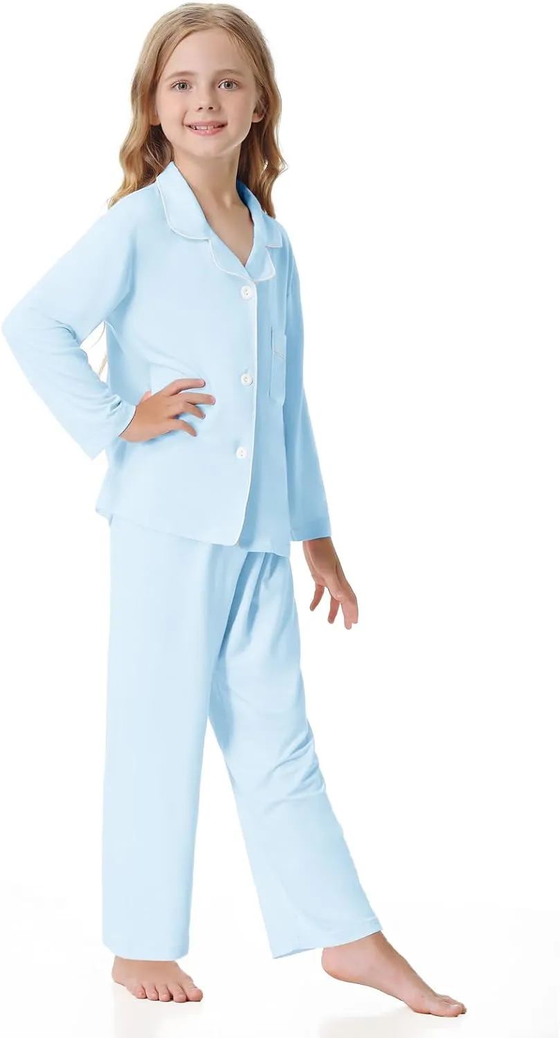 Umeyda Girls Modal Pajamas Set Soft Long Sleeve 2 Pieces Button Down Pjs