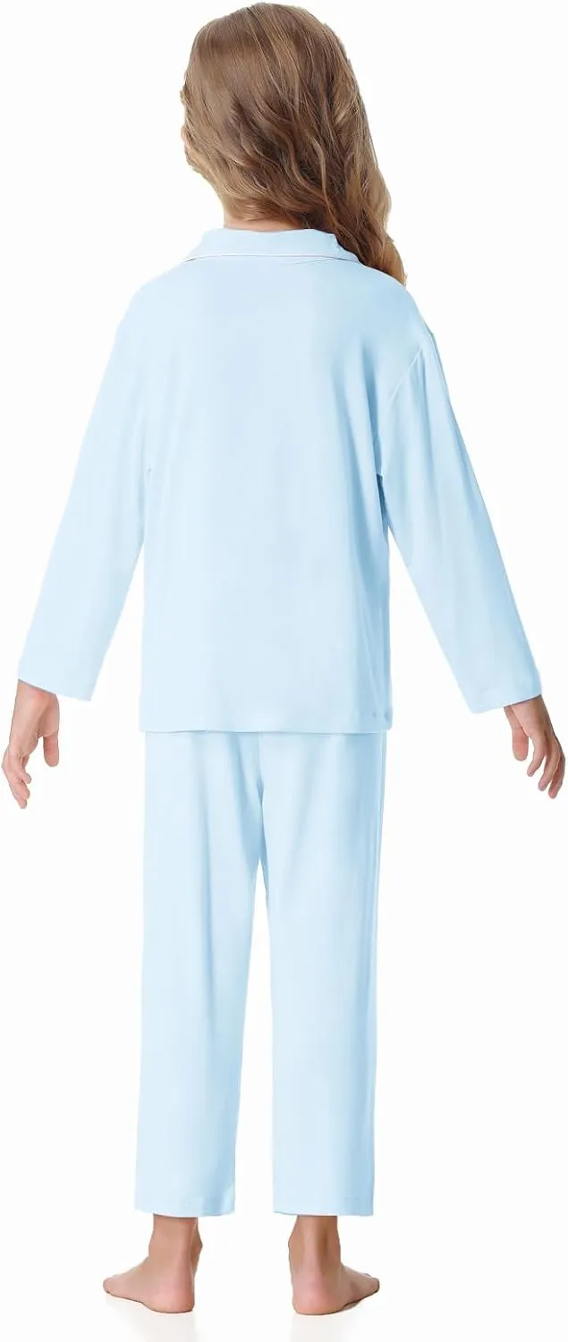 Umeyda Girls Modal Pajamas Set Soft Long Sleeve 2 Pieces Button Down Pjs